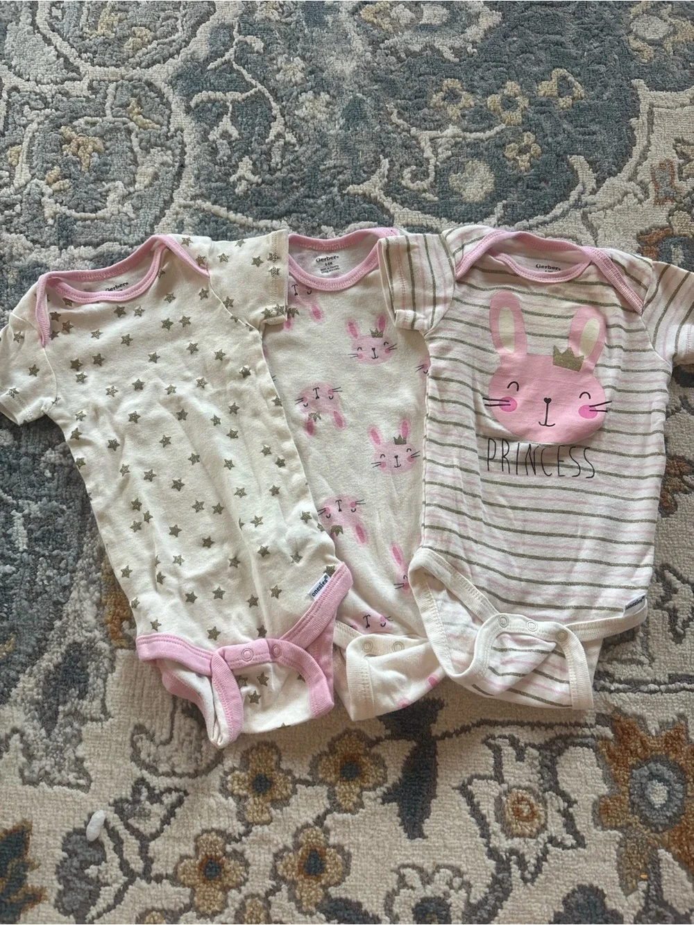 Gerber Pink and Cream Bunny One-Piece Bodysuit Set